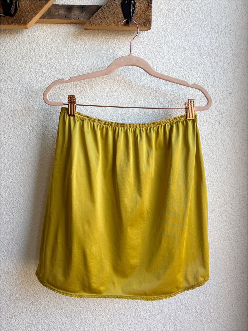 Y2K Hand Dyed Chartreuse Slip Mini Skirt Large
